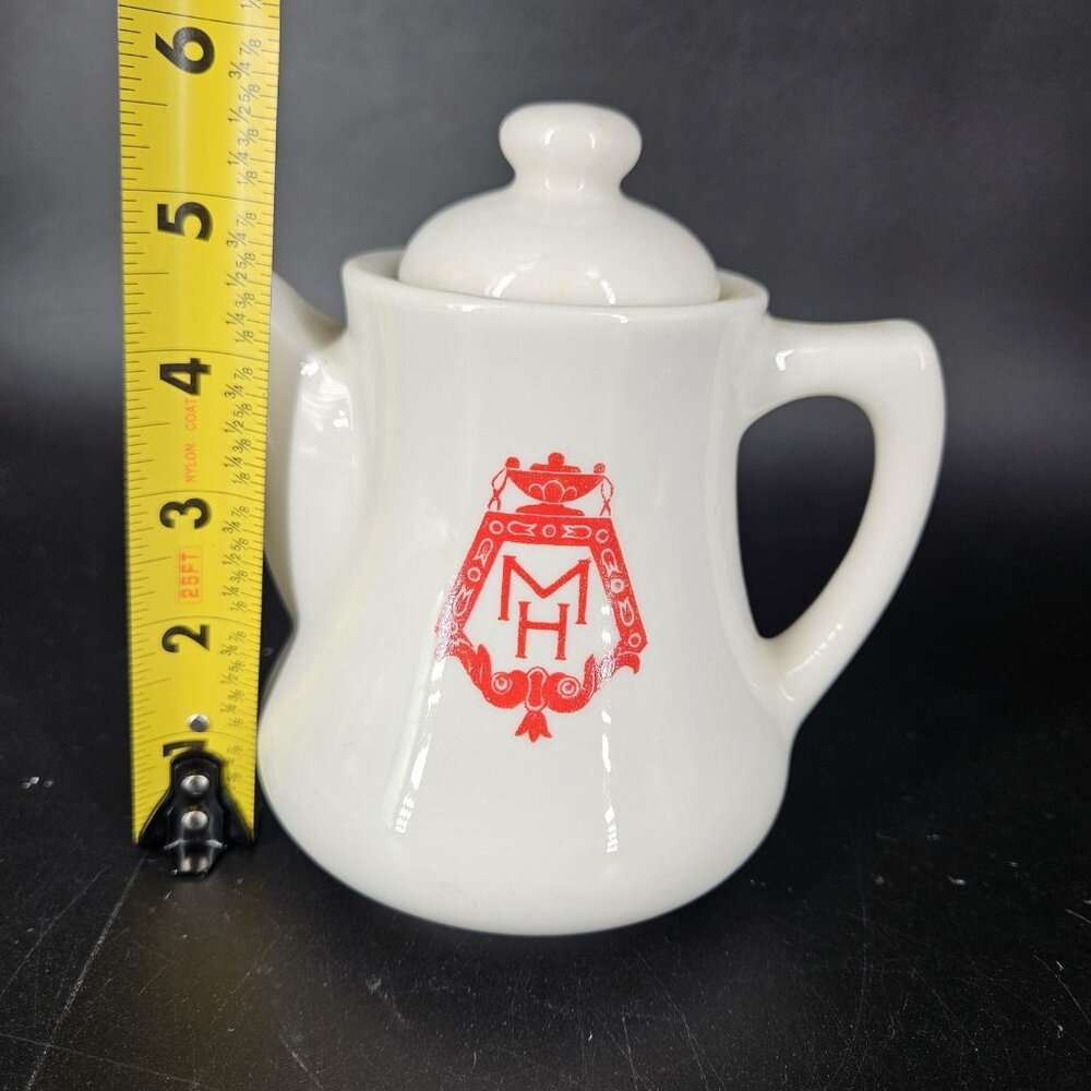 Vintage Scammell's Lamberton China White Teapot Pitcher White Red Hotelware - Picture 14 of 14